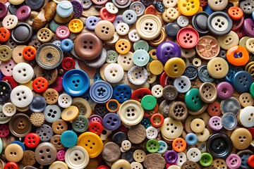 Fototapeta premium A vibrant collection of colorful buttons in various shapes and sizes, creating a textured background