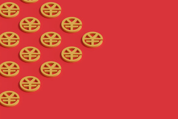 Isometric pattern of yuan symbols with copy space. 3d illustration.