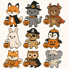 Halloween animals with pumpkins for kids and festive designs