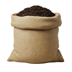 3D realistic sack filled with soil or coffee beans for gardening, agriculture, nature, or farming concept isolated on a transparent background, png, cutout