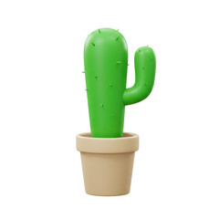 3D realistic small cactus in pot for home decoration, desert plant, eco, or nature concept isolated on a transparent background, png, cutout