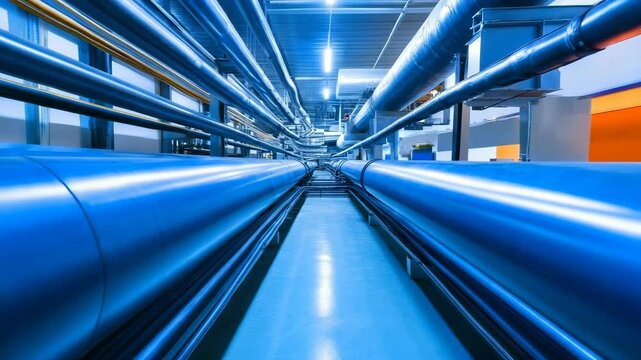 Industrial Piping Systems: Blue Pipes Transporting Fluids Efficiently