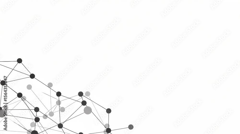 Poster abstract network of connected dots and lines in the corner on a white background