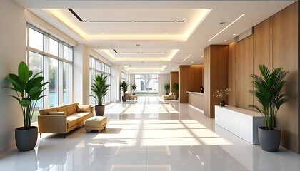 Fototapeta premium Bright Modern Office Lobby Interior Design, created with generative ai