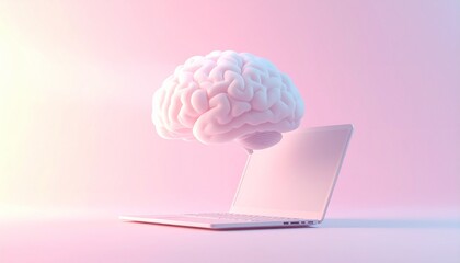 Pink 3D human brain with ice cream, a creative concept illustrating the abstract idea of a thinking mind