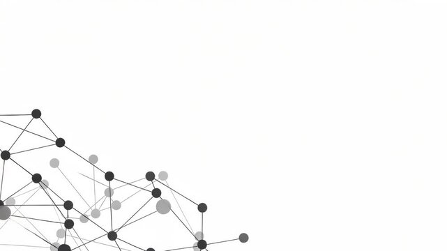 Abstract network of connected dots and lines in the corner on a white background