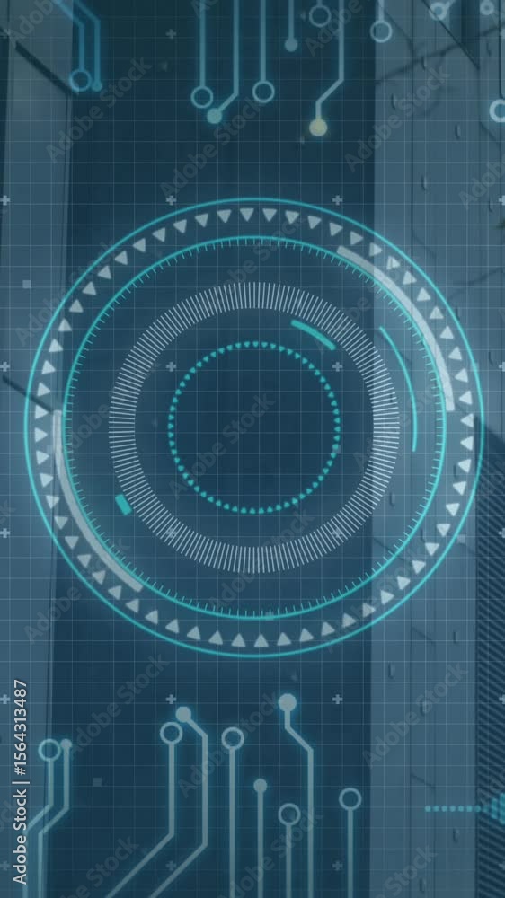 Poster animation of scope scanning and data processing over world map and processor elements