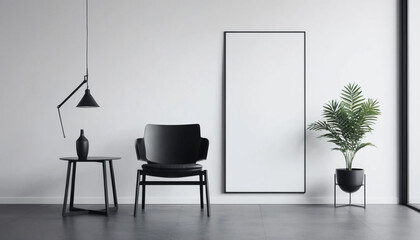 Minimal Interior with Black Seats and Poster Mockup