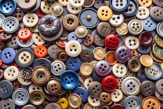 A large collection of colorful vintage buttons in various shapes and sizes - Powered by Adobe