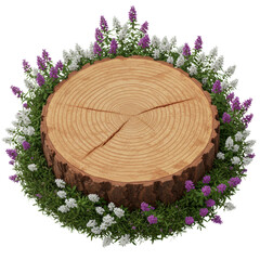 3D realistic tree stump with grass for nature, forest, wood, or gardening concept isolated on a transparent background, png, cutout3D realistic tree stump with grass for nature, forest, wood, or garde