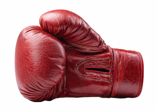 A vibrant red boxing glove stands ready on a black backdrop, symbolizing combat, fitness, and the spirit of competitive sports.