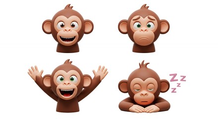 Obraz premium Cartoon monkey expressions set