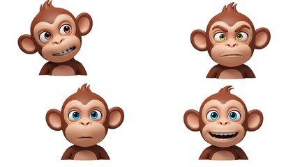 Cartoon monkey faces expressions set
