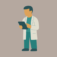 Smiling male doctor holding a tablet with a stethoscope, a medical professional in a friendly pose