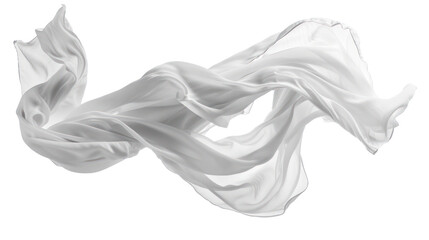 A white, flowing, transparent fabric in motion against a transparent background