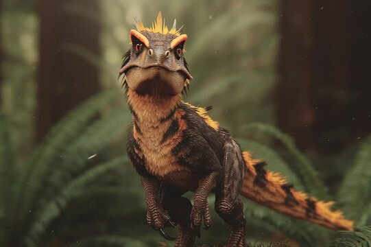 Spiny Juvenile Dragon Hatchling Gazing in Sun-Dappled Forest