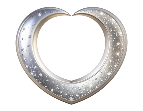 Heart-Shaped Crescent Moon with Silvery Glow, isolated on transparent background