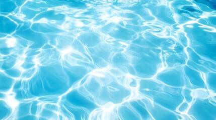 Crystal clear blue pool water under a bright white sky.