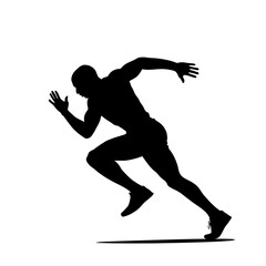 Silhouette of a man running fast on a white background, full body shot