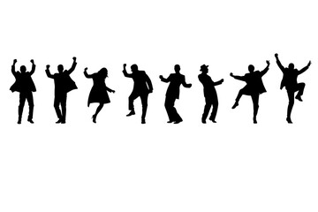 set of dancing peoples vector , Silhouetted people dancing and celebrating on a reflective surface