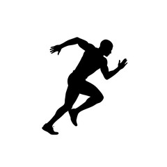 silhouette of a young man running , Silhouette of a runner in motion against a plain white background view
