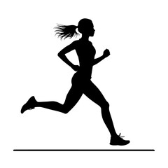 running woman silhouette ,  Silhouette of a woman running with ponytail on a white background art