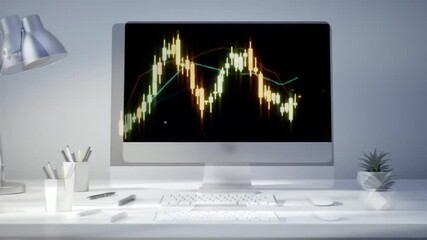 Medical display on a desk showing a digital business chart, perfect for technology and finance concepts - Powered by Adobe