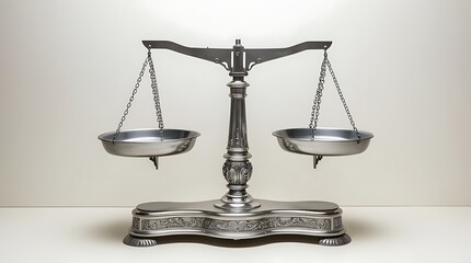 Classic metallic balance scale standing upright on neutral background, symbolizing justice, fairness, law, and legal decisions, often used in legal, academic, and symbolic contexts

