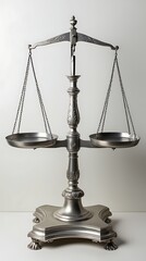 Classic metallic balance scale standing upright on neutral background, symbolizing justice, fairness, law, and legal decisions, often used in legal, academic, and symbolic contexts

