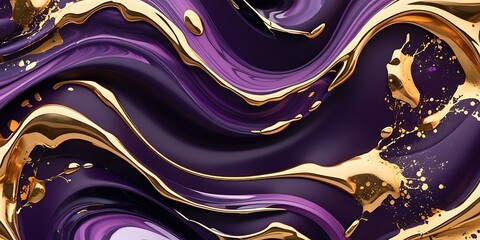 Luxurious abstract fluid art with rich purple and gold metallic swirls flowing in harmony, creating a modern elegant design ideal for backgrounds, decor, fashion, or branding visuals

