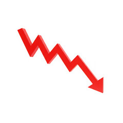 Red downward trend arrow isolated on transparent background
