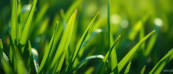 Macro photograph of vibrant green grass blades