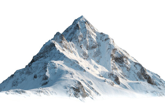 A majestic snow covered mountain peak, its rugged slopes and icy texture captured against a transparent backdrop. - Powered by Adobe