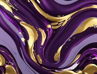 Luxurious abstract fluid art with rich purple and gold metallic swirls flowing in harmony, creating a modern elegant design ideal for backgrounds, decor, fashion, or branding visuals

