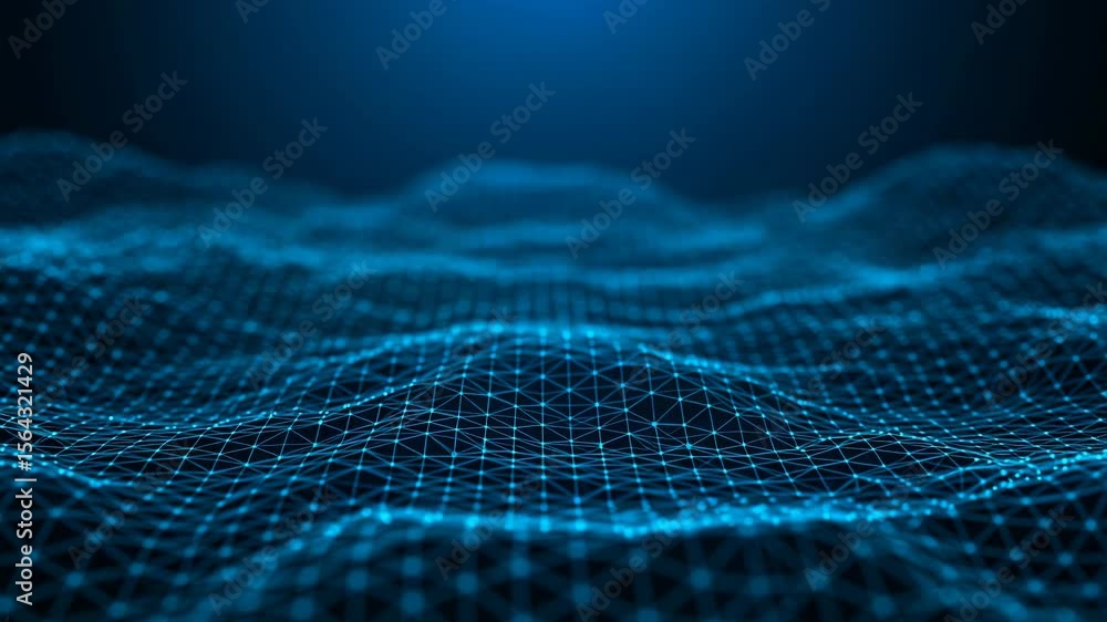 Aufkleber a blue abstract network of interconnected lines and dots creates a futuristic digital wave