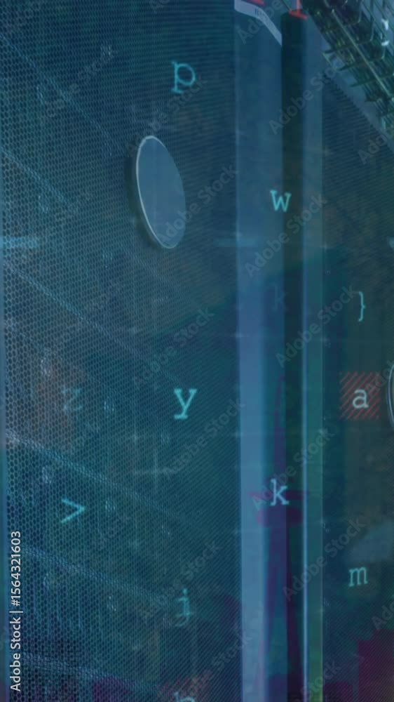 Poster animation of cyber attack warning and data processing over computer servers