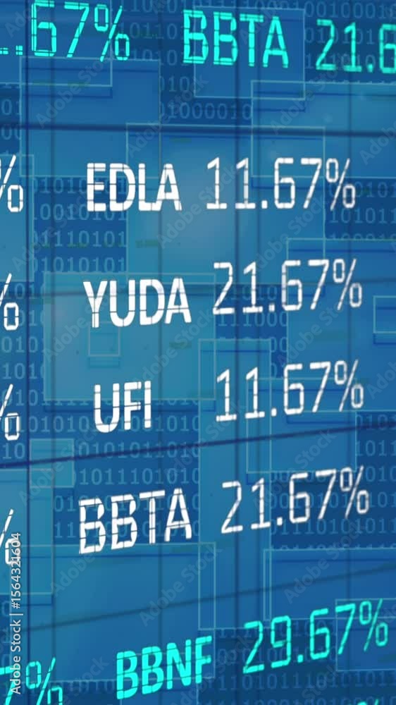 Aufkleber animation of stock market and binary coding over blue background