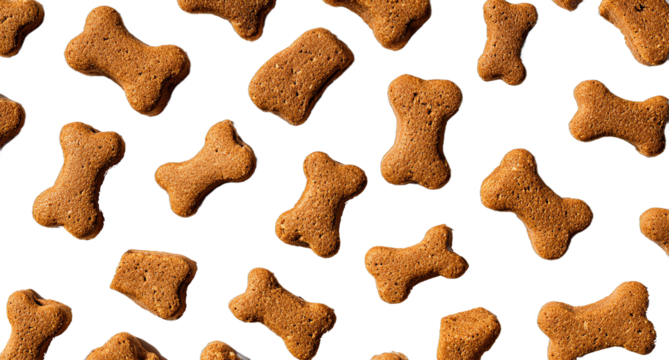 A top view of dry dog food or pellets in pattern	