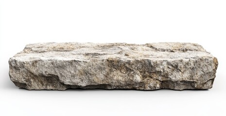Rough, rectangular stone slab isolated on white background. (1)
