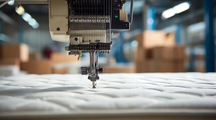 Automated Quilting Machine Stitching a Mattress, Modern Bedding Manufacturing Process