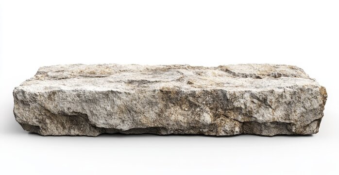 Rough, rectangular stone slab isolated on white background. (1)