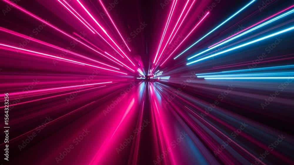Poster neon red and blue lines create a sense of speed and motion in an abstract futuristic tunnel
