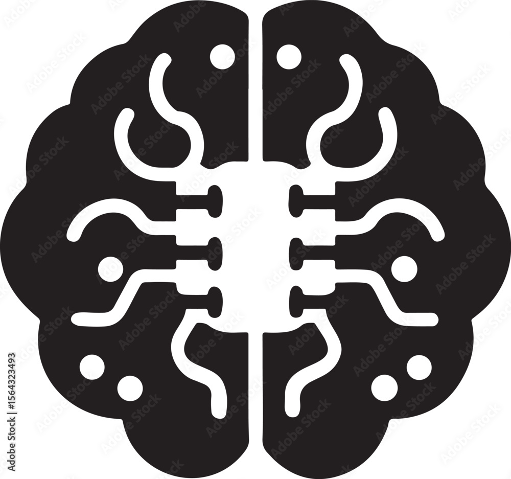 Poster ai brain chip icon, machine learning network, processor design, editable symbol for automation, robo
