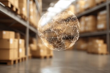 Global Logistics Network, Digital Earth Overlay in Warehouse Setting for Supply Chain Concept