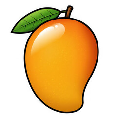 Juicy orange mango with green leaf isolated isolated on transparent background