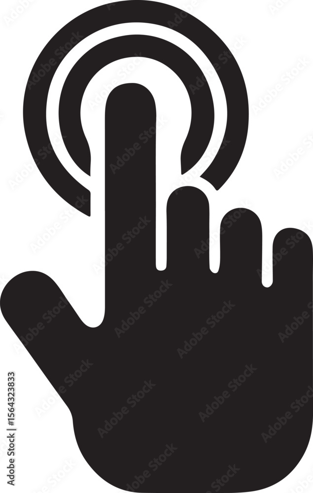 Poster touchscreen tap icon, finger press screen, editable outline gesture icon for app interaction, mobile