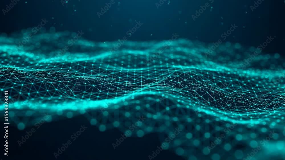 Poster a dynamic blue digital network of dots and lines creates an abstract wavelike background for technol
