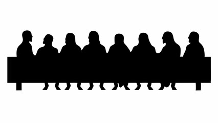 Silhouette depiction of the last supper with figures seated at a long rectangular table scene design | editable eps vectors