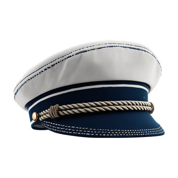 Realistic illustration of a navy sailor cap with detailed rope and blue and white colors isolated on white transparent background PNG