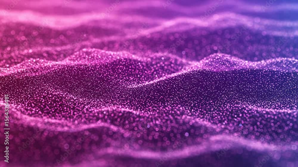Poster a vibrant abstract background features undulating waves of pink and purple particles creating a glit